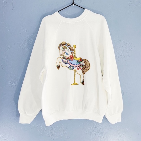 Vintage 90s Mom Sweater Horse Jeweled Size Extra Large - Picture 2 of 7